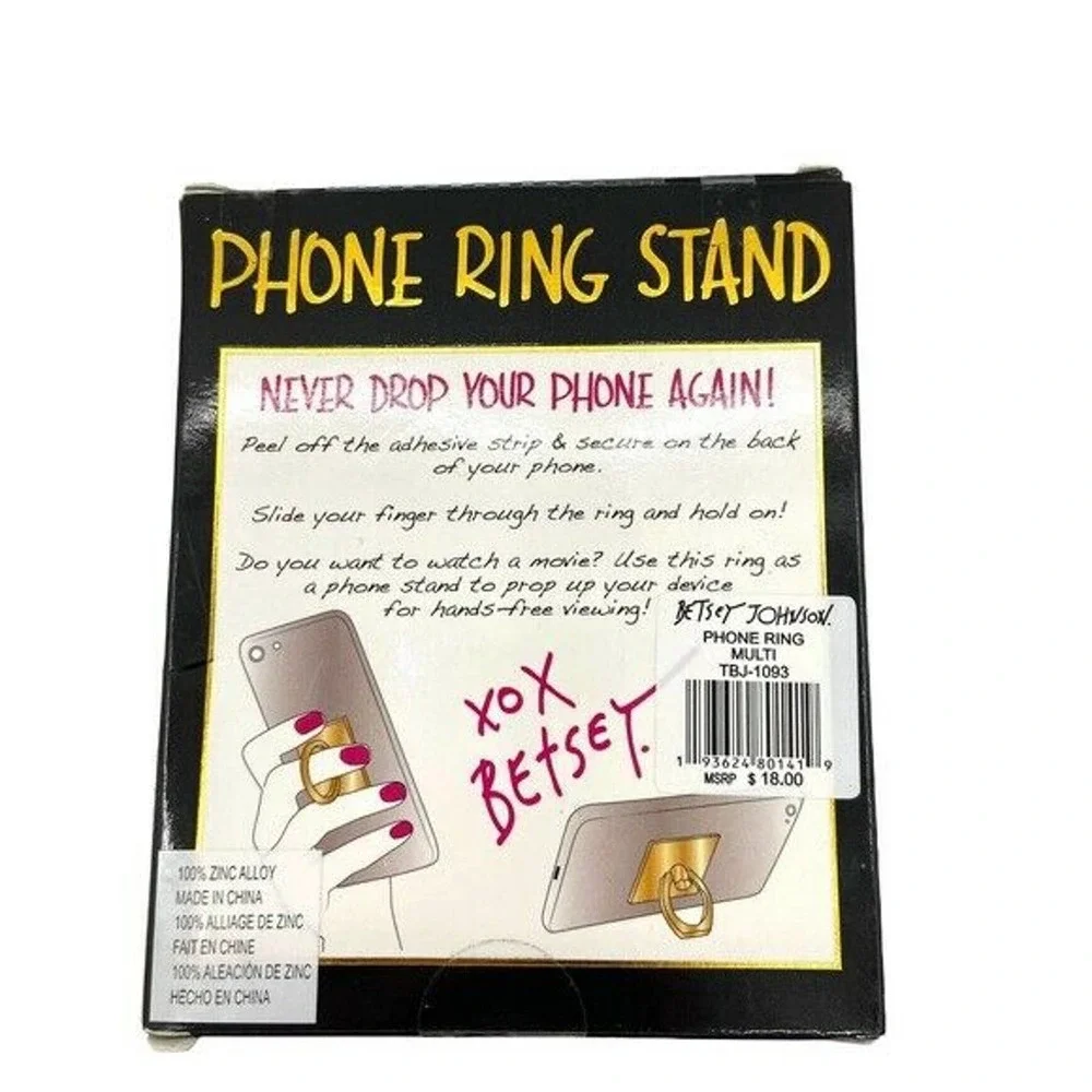 Betsey Johnson Cell Phone Ring Holder Stand Peace Gnome Glitter New Boxed Mobile
